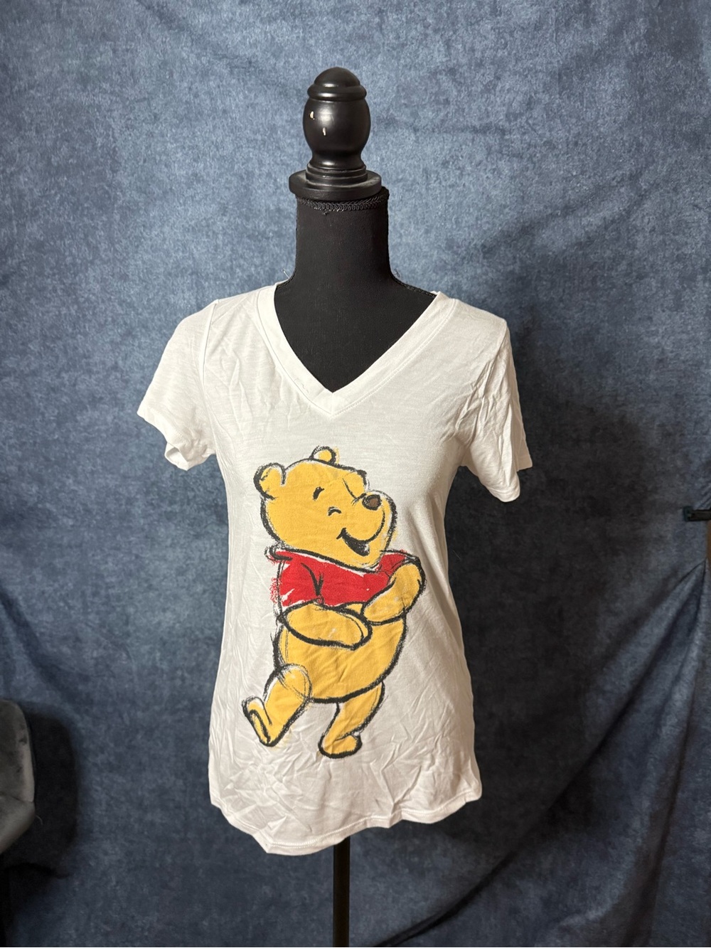 Disney White V-Neck Tee with White Back Print